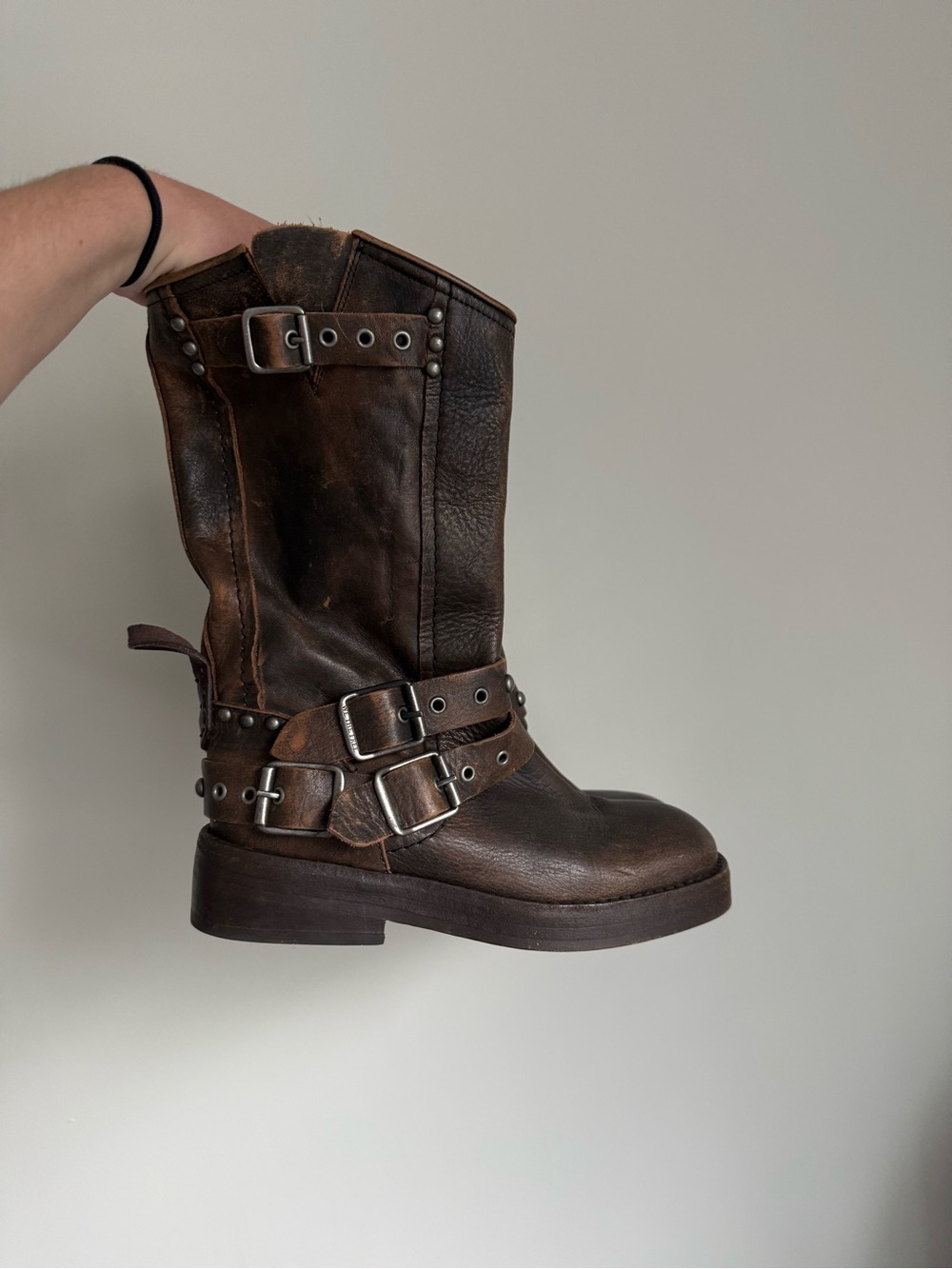 Brand new Free People Brown Leather Buckle Moto Boots